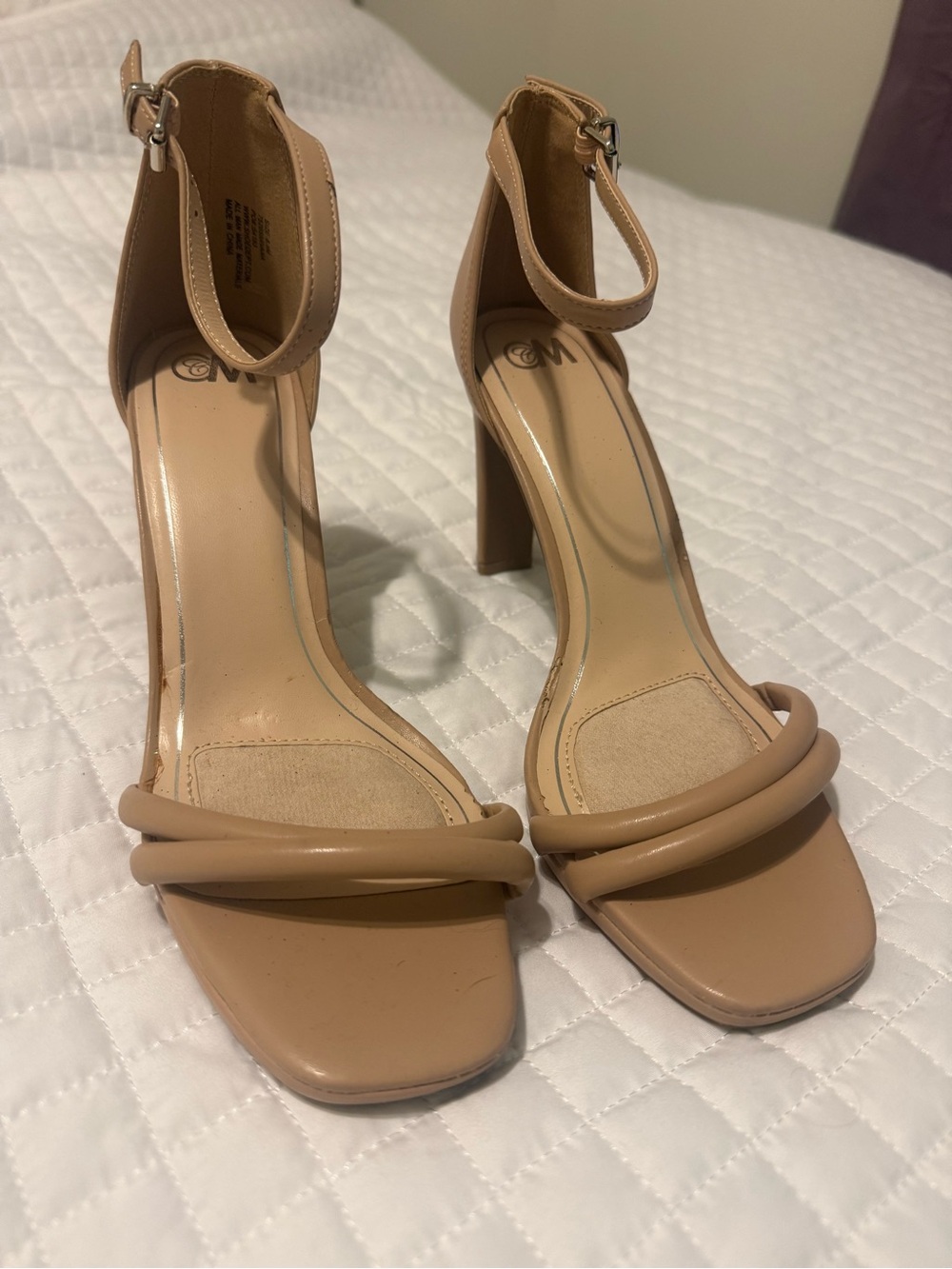 Nude Ankle-Strap Block Heel Sandals